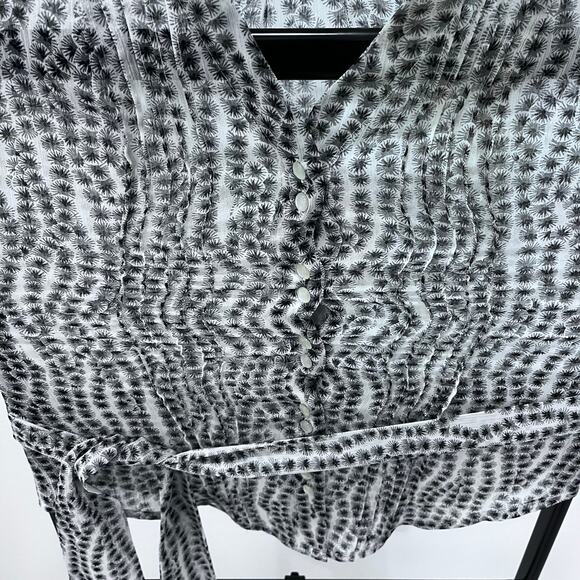 Y2K Guess Los Angeles Women's XS Sheer Sleeveless Blouse Black White With Sash - Picture 2 of 5